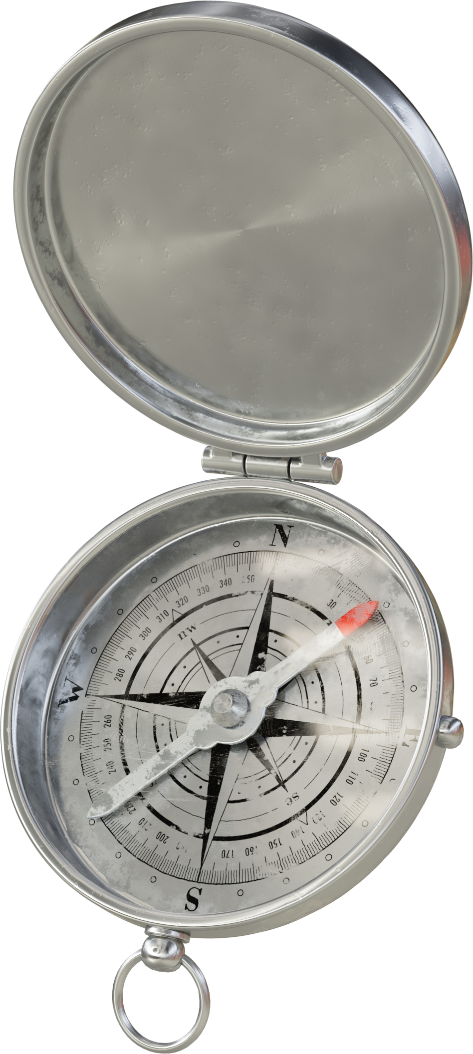 3D rendering of a worn steel compass