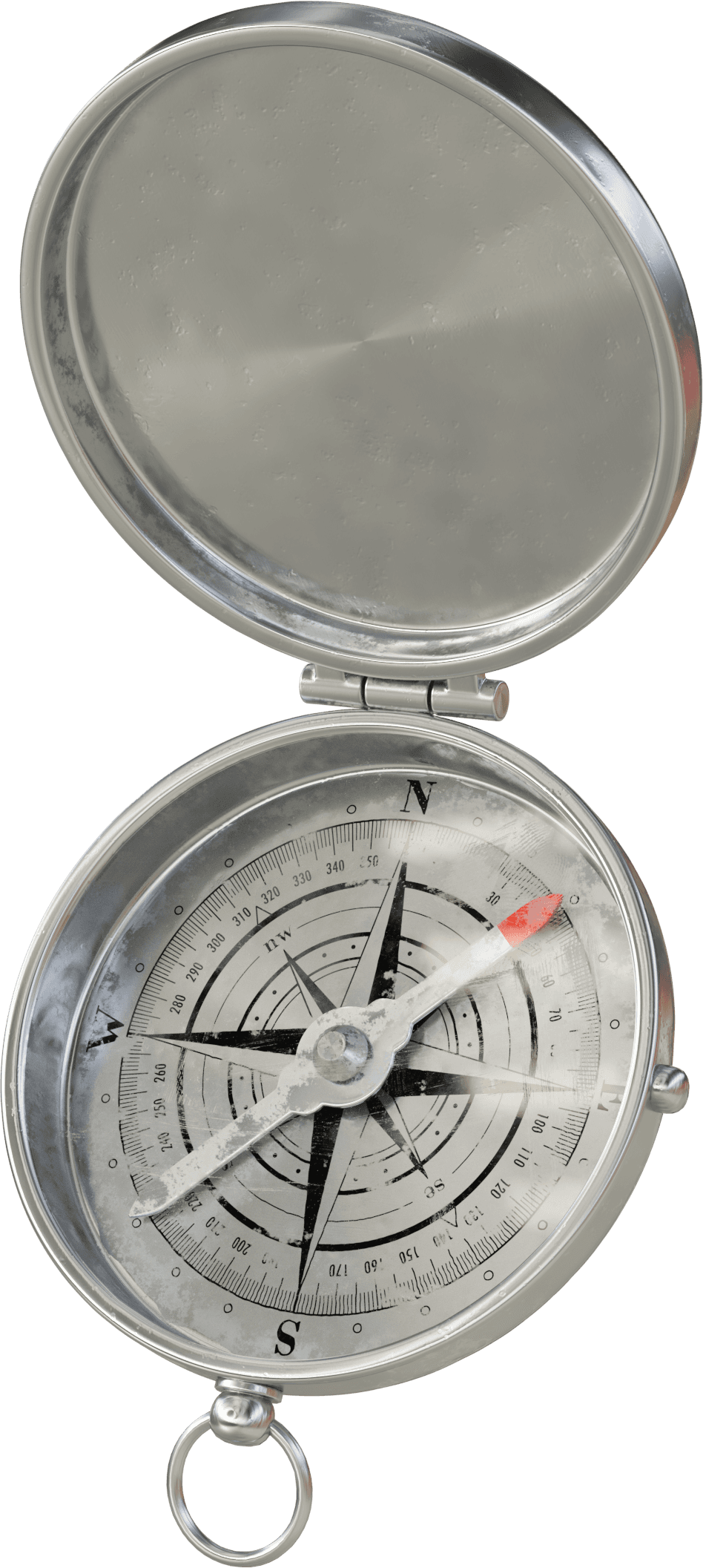 3D rendering of a worn steel compass