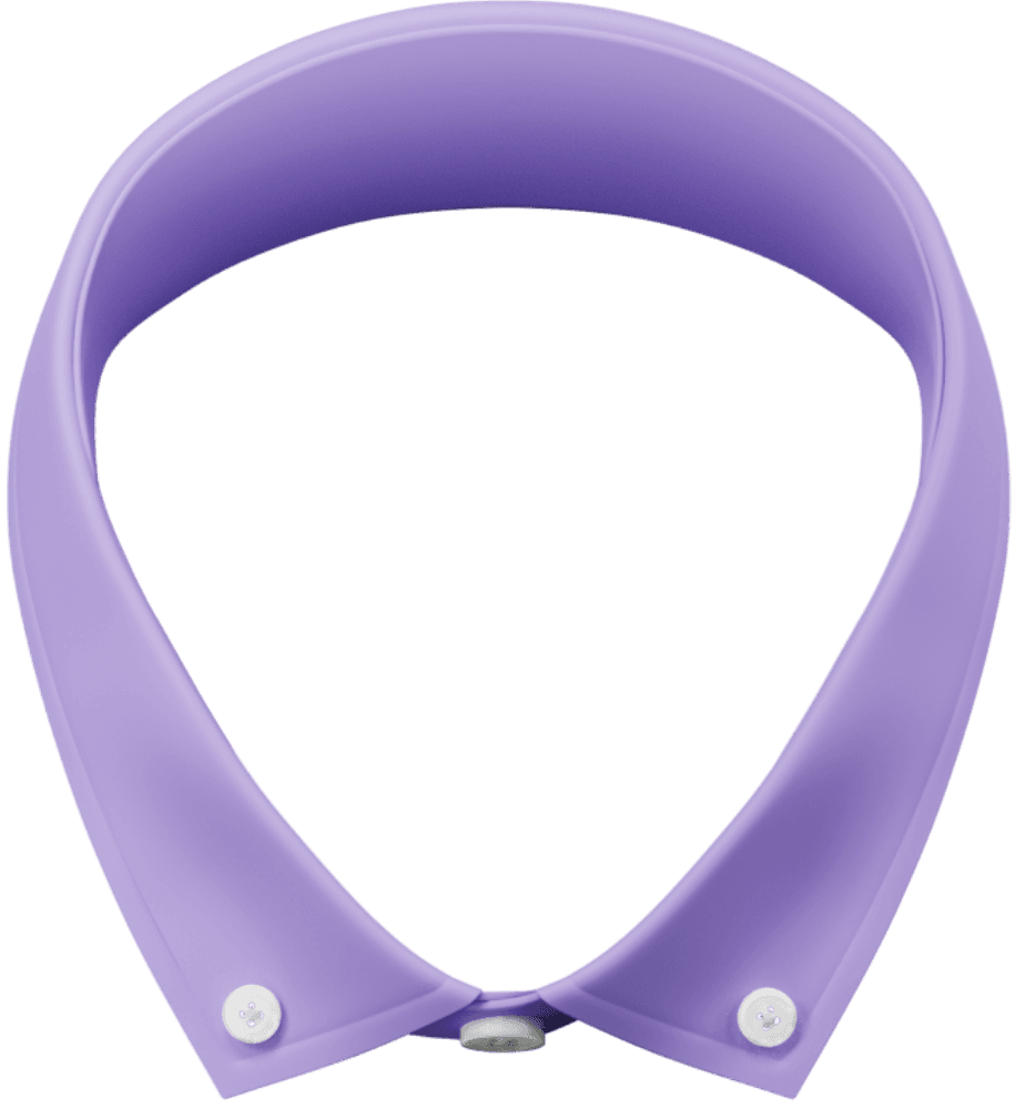 A 3D rendering of a purple mini-wide shirt collar isolated against a blank background