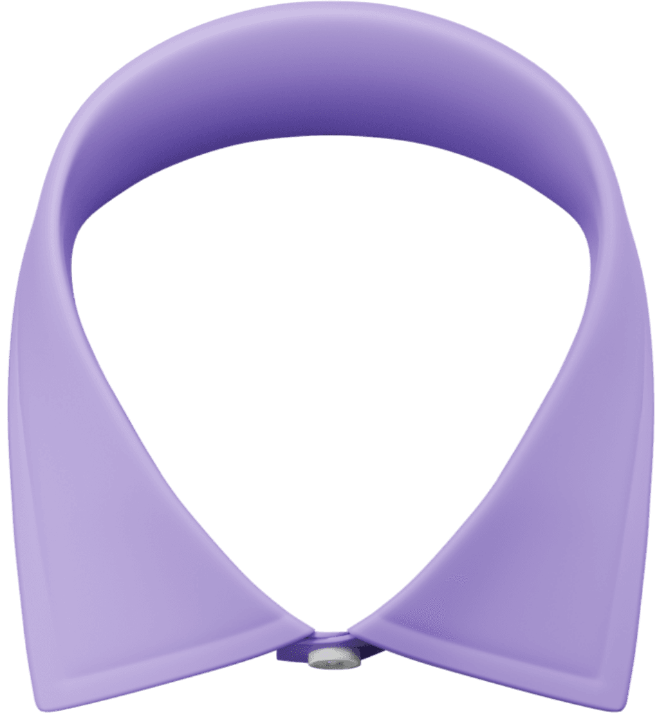 A 3D rendering of a purple wide shirt collar isolated against a blank background