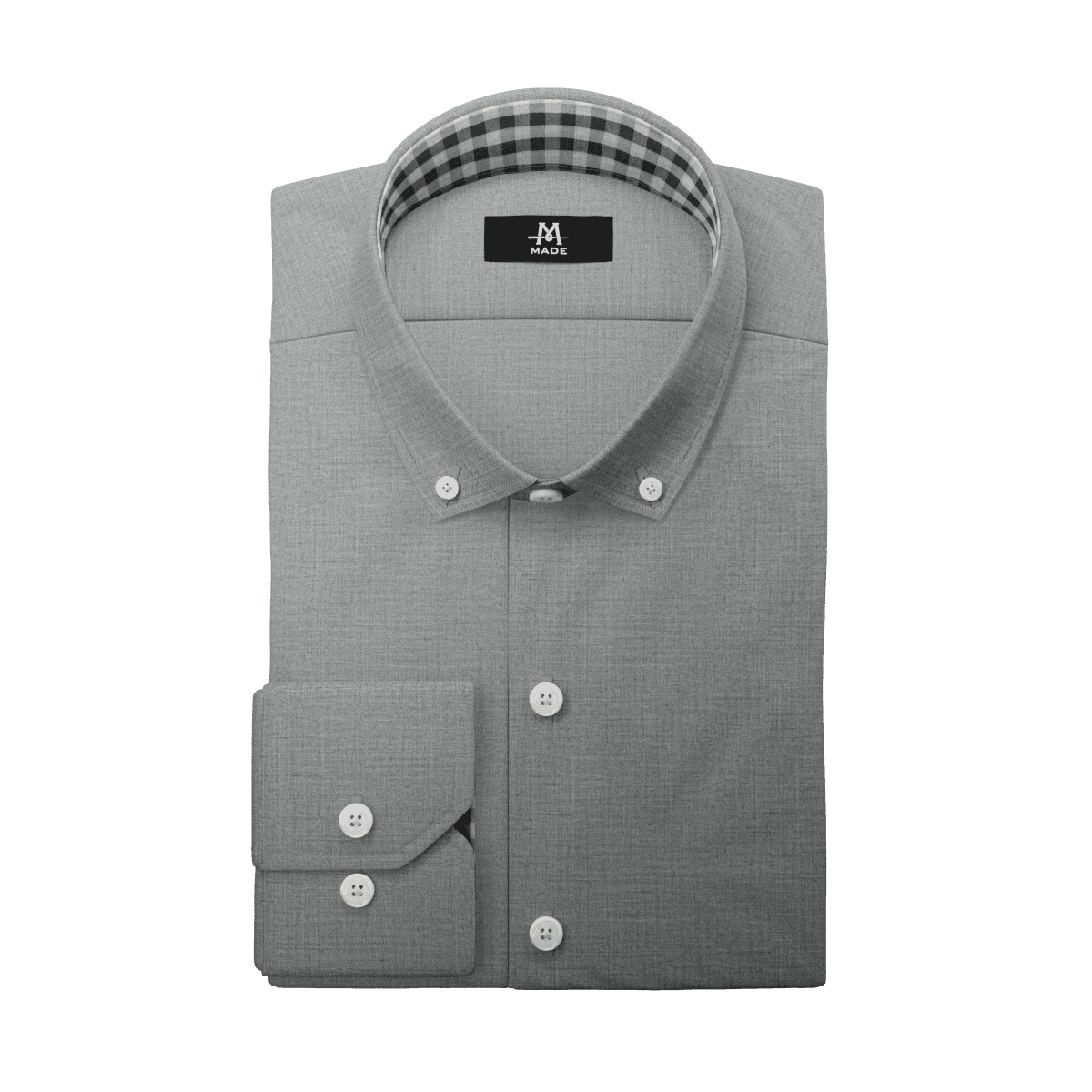 A 3D rendering of a mini-wide-collar dress shirt with contrast fabric.  The base fabric is then horizontally wiped away and replaced with a mat-cap texture, leaving only the contrast fabric.  From there, the contrast fabrics begin cycling through a series of different colors and patters.