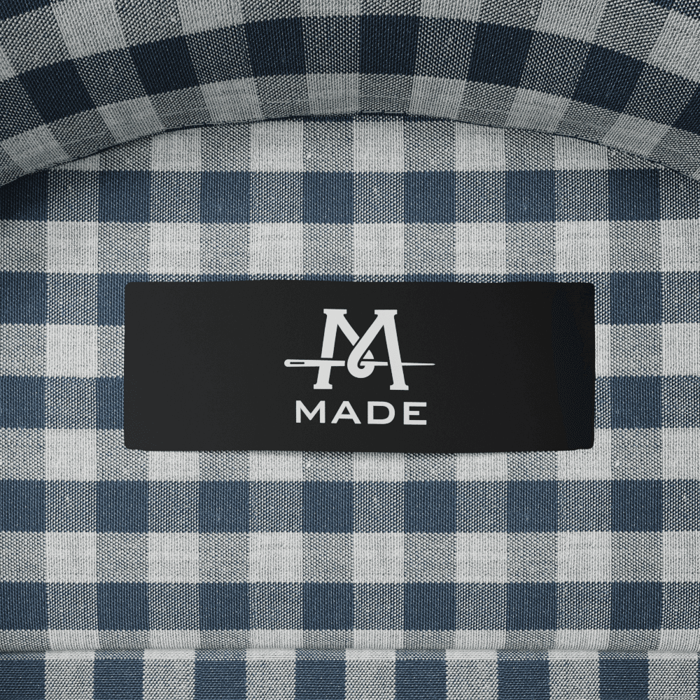 A close up rendering of the logo tag of a dress shirt