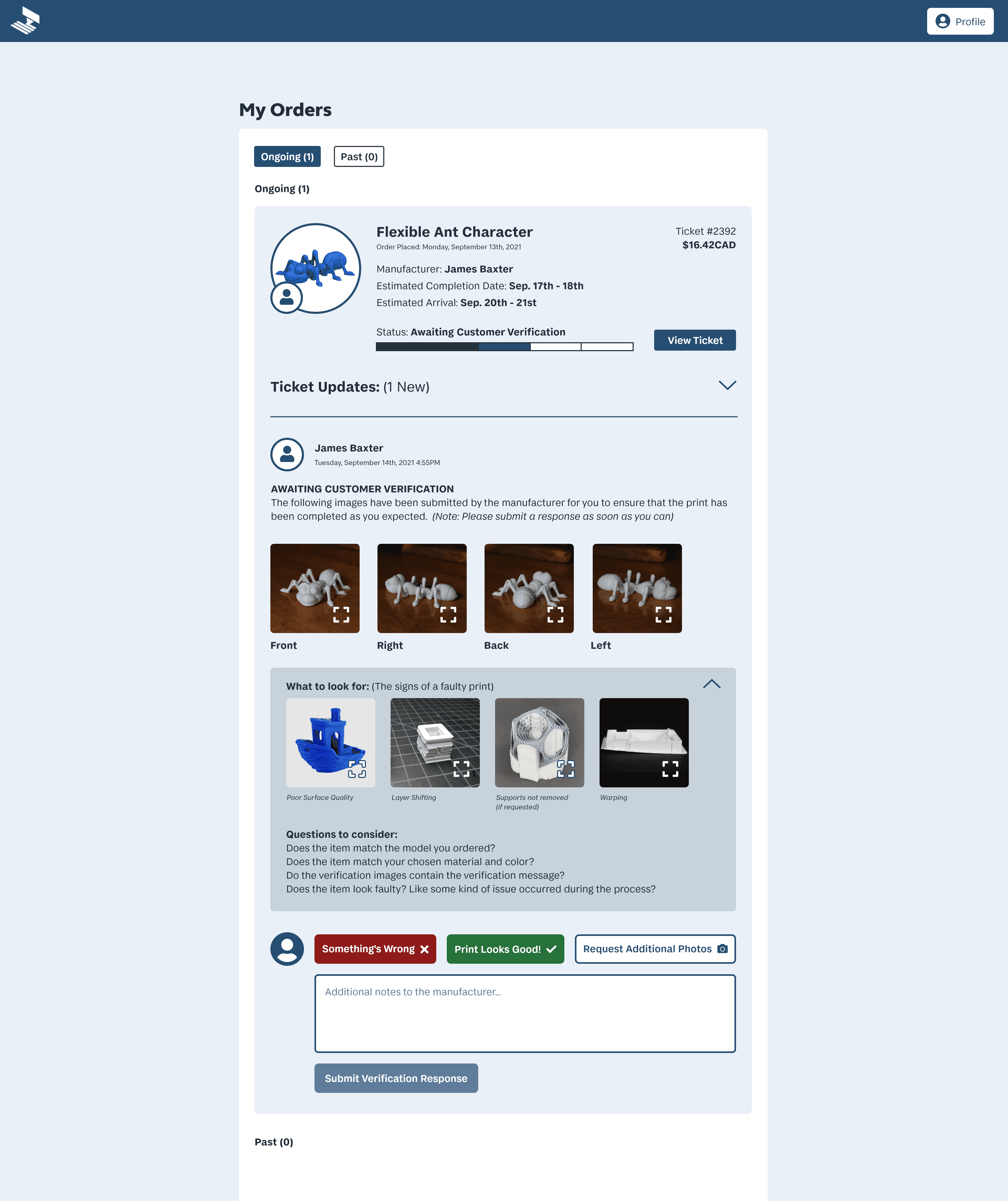 Expanded Print verification page for MakeRight, where customers can see a detailed guide on what to look for when verifying their print.