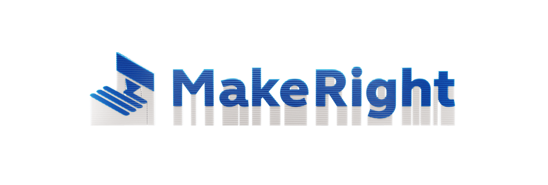 A 3D rendering of the word 'MakeRight' in 3D printed letters