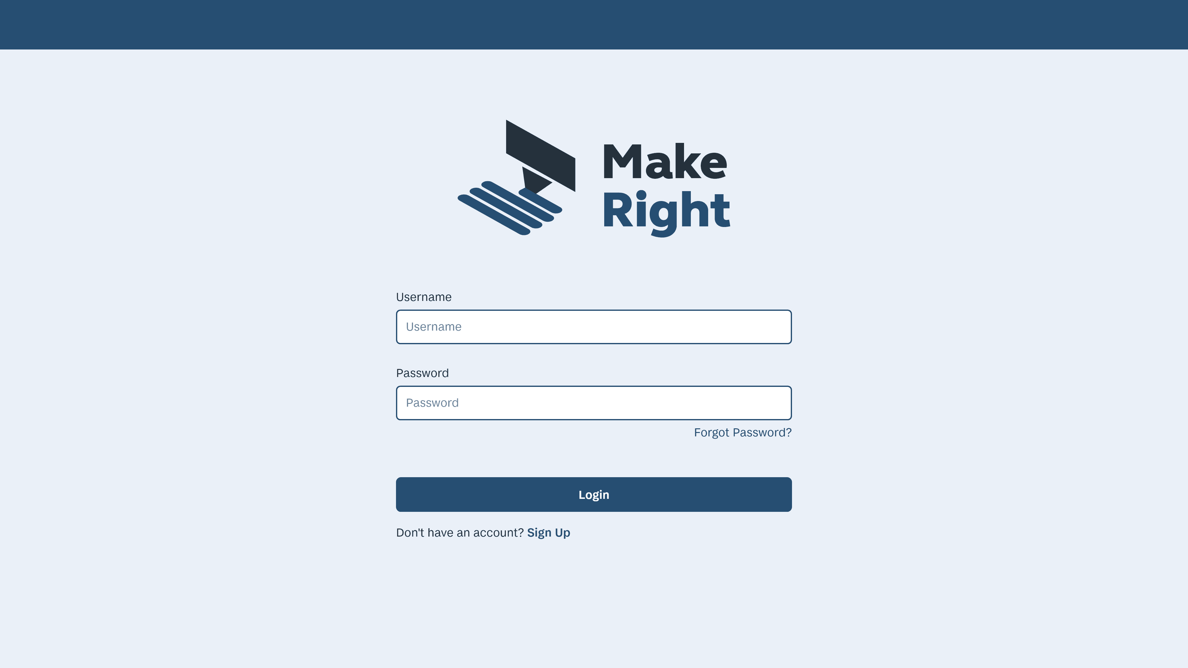 Login page for MakeRight, where users can click the login or sign-up button.
