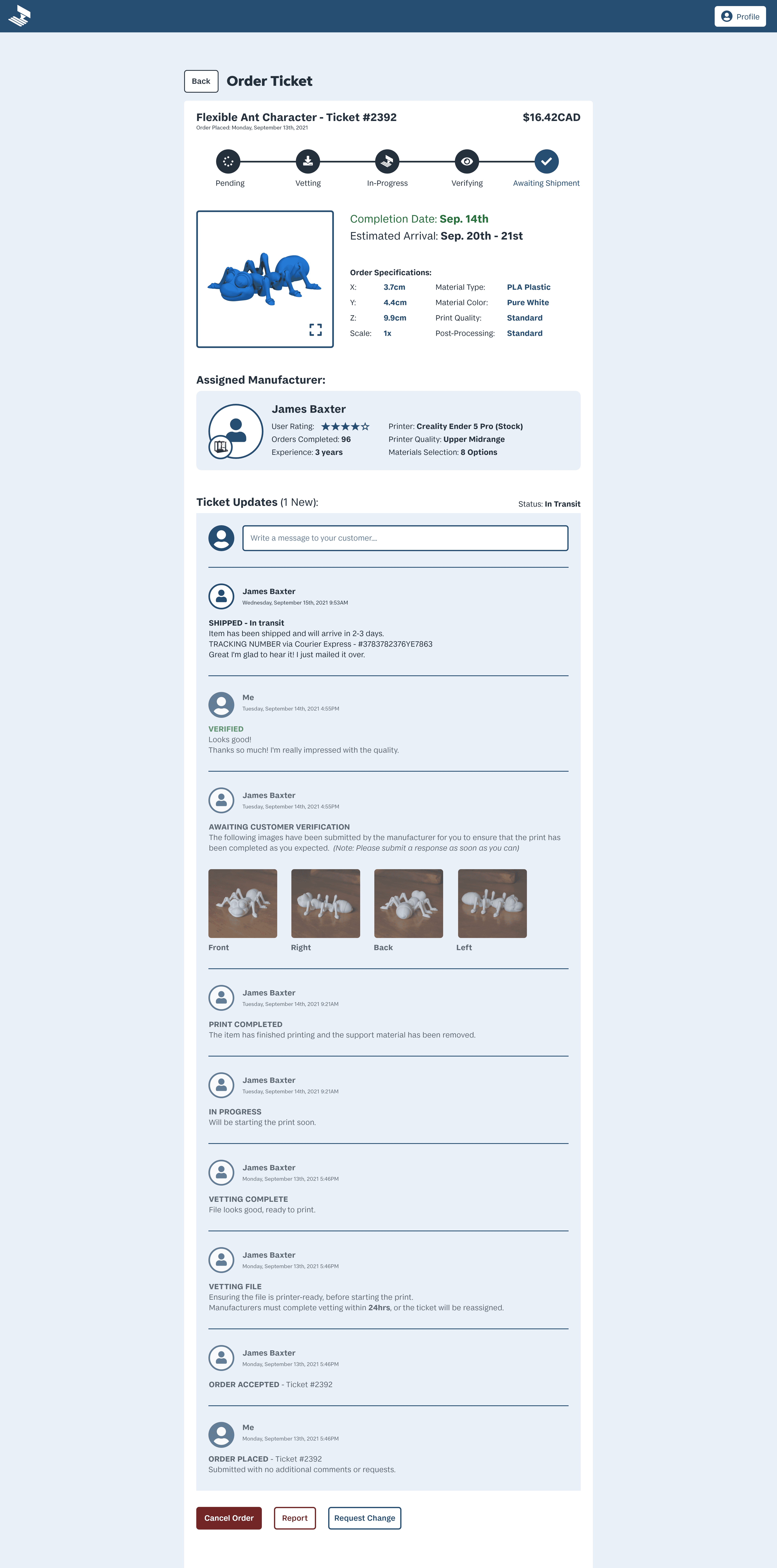 Shipped confirmation page for MakeRight, with additional information.