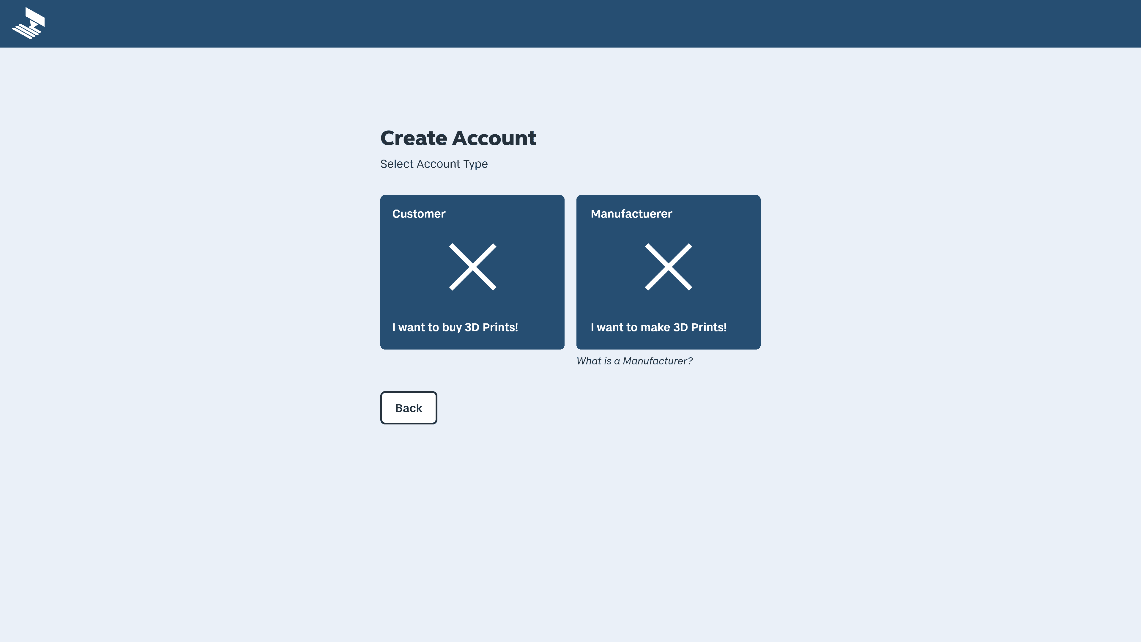 A screen to create a new account on MakeRight, with options to choose between being a customer or a maker.