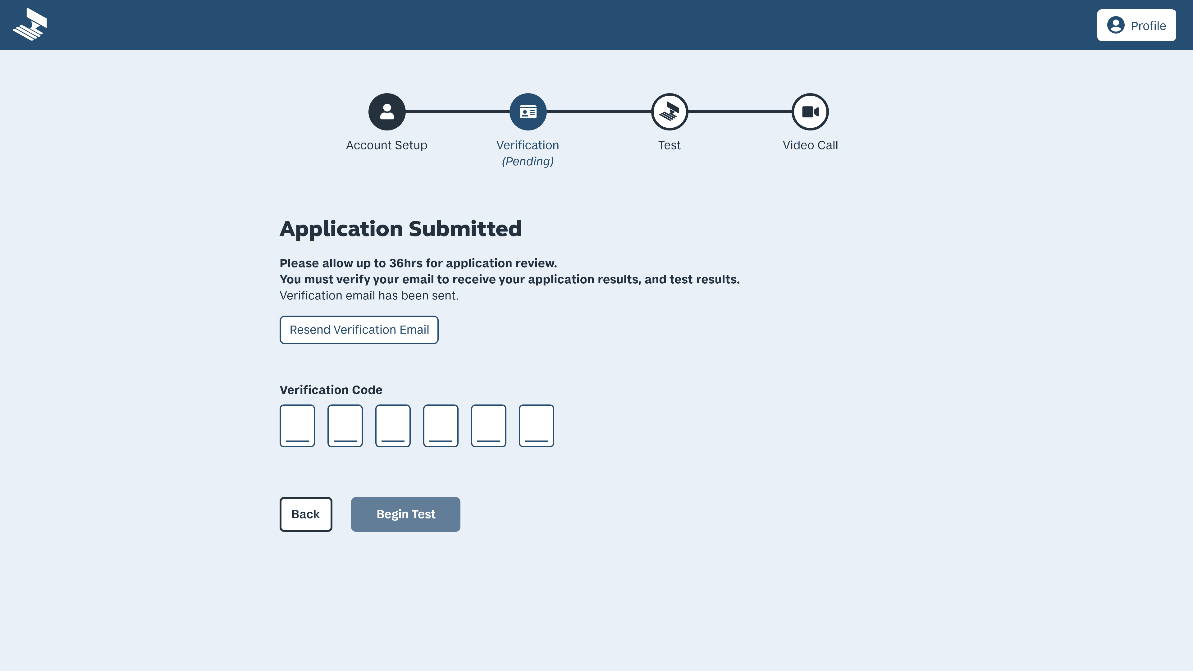 A screen to verify the user's email address.